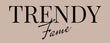 Brand name 'Trendy Fame' in a stylish font on a beige background