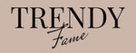 Brand name 'Trendy Fame' in a stylish font on a beige background